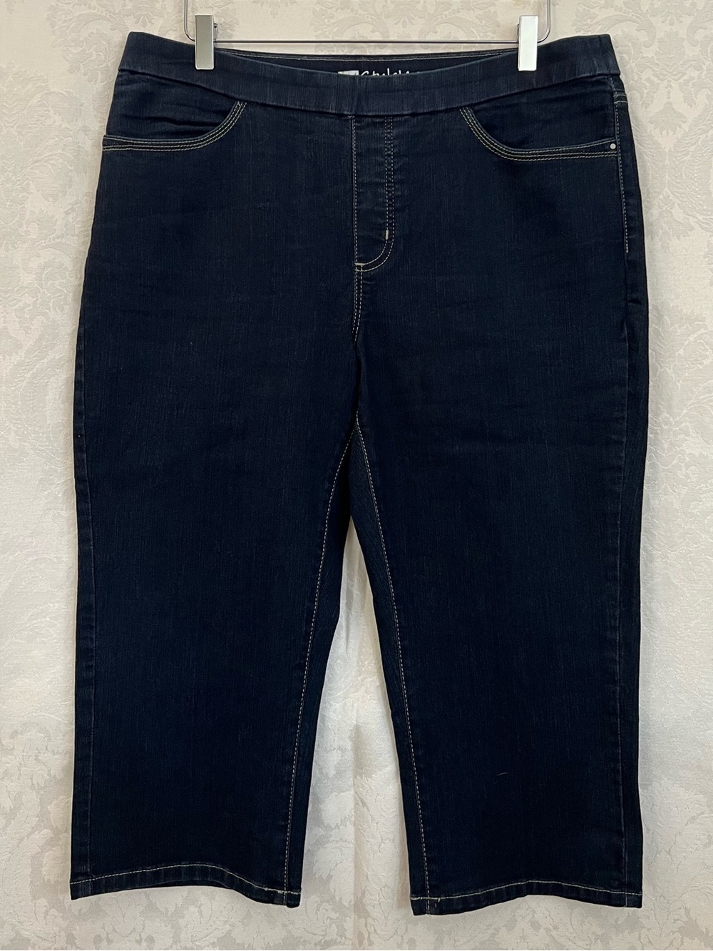 Lee Style Up Pull-On Capri Jeans In Dark Wash Denim SIZE 16 PETITE Faux Fly GUC